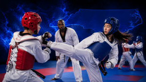 North Carolina AAU Taekwondo athletes training for the Olympic Sparring Development Camp